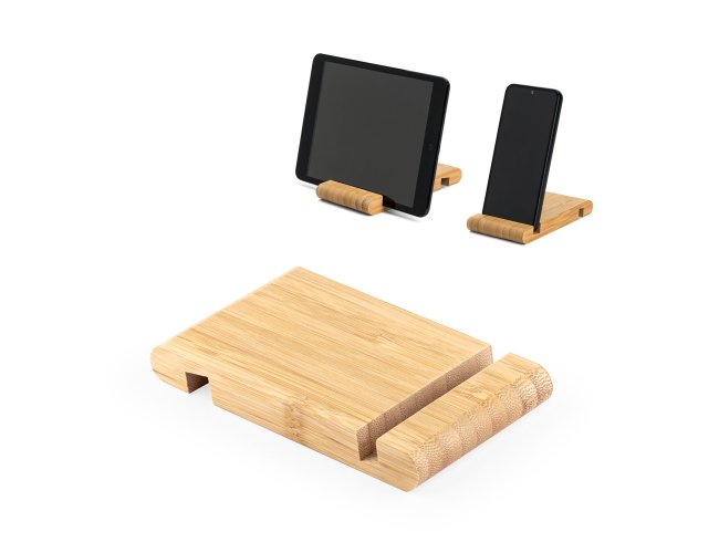 HABER. Suporte para celular em bambu com duas canaletas de tamanhos diferentes