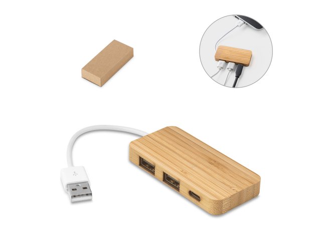 MOSER. Hub em bambu com 2 portas que permite a transferência de dados